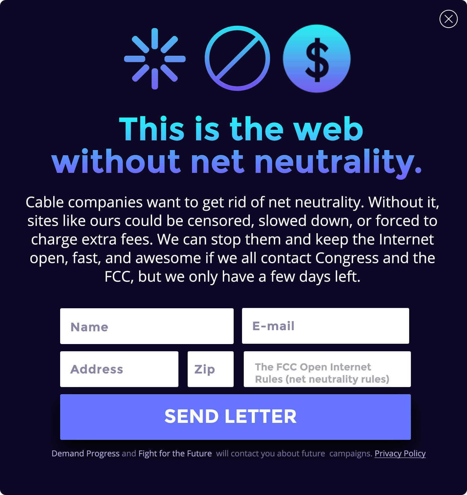 Battle4theNet Battle for the Net notice screenshot